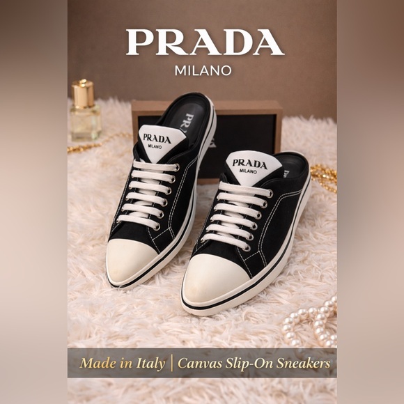 Prada Shoes - Prada Milano Canvas Sneakers Made in Italy Size 7 Slip-On Mule Style
